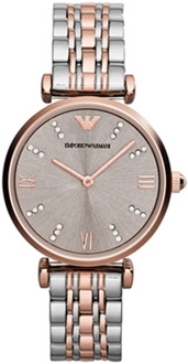 Emporio Armani Elegant Quartz Horloge met Beige Wijzerplaat en Roestvrijstalen Band Emporio Armani , Gray , Unisex - ONE Size