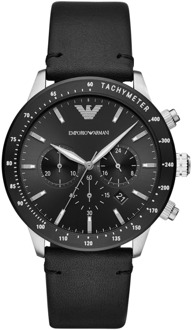 Emporio Armani Elegant Quartz Horloge met Zwarte Wijzerplaat en Stalen Kast Emporio Armani , Black , Unisex - ONE Size