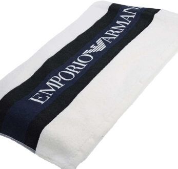 Emporio Armani Geweven handdoek met logo (Wit) - One Size