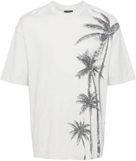 Emporio Armani Grijze Palmboomprint T-shirt Emporio Armani , Gray , Heren - 2Xl,Xl,L,S