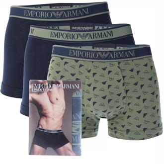 Emporio Armani Heren Core Logo Boxershorts (Set van 3) (Donkerblauw/groen) Donkergroen