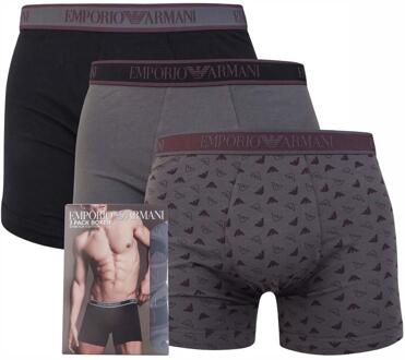 Emporio Armani Heren Core Logo Boxershorts (Set van 3) (Zwart/Grijs/Charcoal) Zwart/Donkergrijs