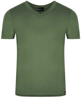 Emporio Armani Heren effen V-hals T-shirt (Groen)