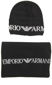 Emporio Armani Italiaans Design Sjaal en Hoed Set Emporio Armani , Black , Heren - ONE Size