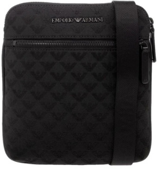 Emporio Armani Jacquard Aquila Schoudertas met Metalen Logo Emporio Armani , Black , Heren - ONE Size