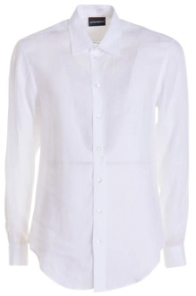 Emporio Armani Kliek Wit Linnen Overhemd voor Heren Emporio Armani , White , Heren - 2Xl,L,Xs