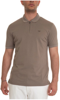 Emporio Armani Korte mouw Polo Shirt met halve rits Emporio Armani , Brown , Heren - XL