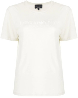 Emporio Armani Logo-Print Linnen-Blend T-Shirt Emporio Armani , White , Dames - M