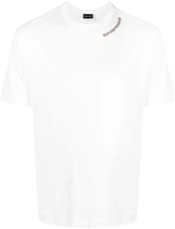 Emporio Armani Logo-Print Wit T-shirt met Korte Mouwen Emporio Armani , White , Heren - XL