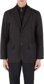 Emporio Armani Men's Emporio Armani Quilted Blazer in Black Zwart - 38 (Borst)