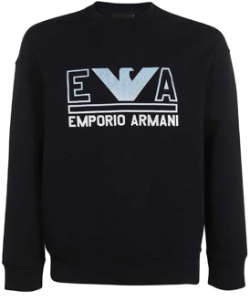 Emporio Armani Navyblauwe Dubbel Jersey Sweatshirt met Logo Emporio Armani , Blue , Heren - 2Xl,Xl,L