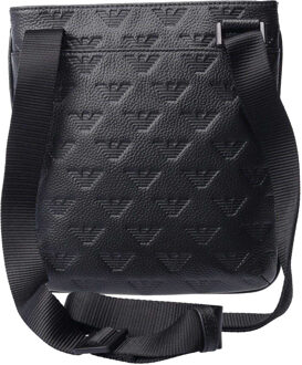 Emporio Armani Platte Runder Leren Crossbody Tas (Zwart)
