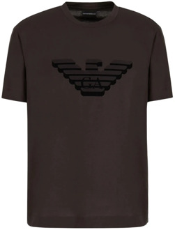 Emporio Armani Premium Katoenen T-shirt met Logo Print Emporio Armani , Brown , Heren - L,M