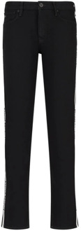 Emporio Armani Slim Fit Denim Jeans met Zijbanden en Logo Belettering Emporio Armani , Black , Heren - W33,W34