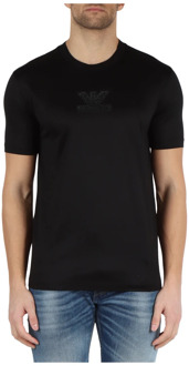 Emporio Armani T-shirt van lyocell en katoen met strass logo Emporio Armani , Black , Heren - 2Xl,Xl,L,M