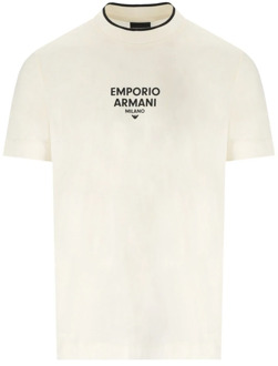 Emporio Armani Vanilla Katoen Logo T-Shirt Emporio Armani , Beige , Heren - Xl,L