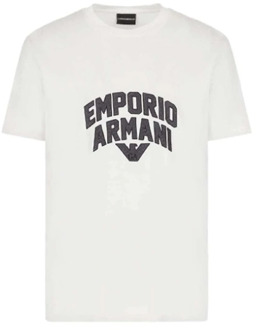 Emporio Armani Wit Tencel Jersey T-Shirt met Adelaar Patch Logo Emporio Armani , White , Heren - XL