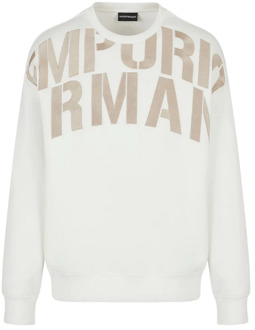 Emporio Armani Witte Dubbel Jersey Sweatshirt met Geborduurd Maxi Logo Lettering Emporio Armani , White , Heren - L,M