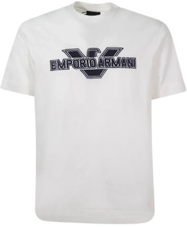 Emporio Armani Witte Katoenen T-shirt met Adelaar Patch Logo Emporio Armani , White , Heren - Xl,3Xl