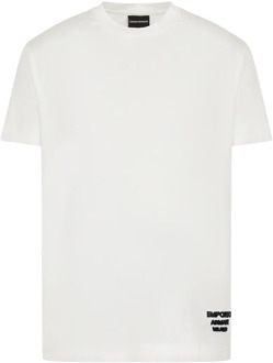 Emporio Armani Witte Tencel Heren T-shirt met 3D Logo Emporio Armani , White , Heren - 2Xl,Xl