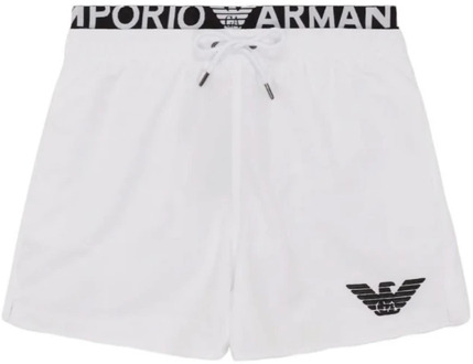 Emporio Armani Witte Zwembroek met Logo Band en Zakken met Geborduurde Adelaar Emporio Armani , White , Heren - XL