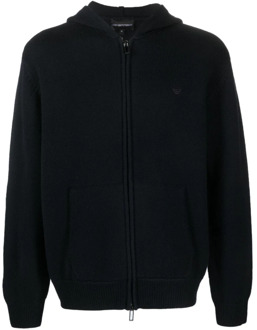 Emporio Armani Wollen hoodie met externe zakken Emporio Armani , Blue , Heren - XL