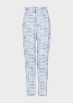 Emporio Armani Women's Emporio Armani Linen Blend Trousers in Multi colour Wit/Blauw - EU 36 / UK 8