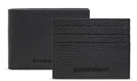 Emporio Armani Zwart leren portemonnee en kaarthouder set Emporio Armani , Black , Heren - ONE Size