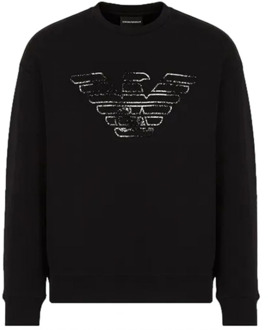 Emporio Armani Zwarte Double Jersey Sweatshirt met Graffiti Logo Print Emporio Armani , Black , Heren - XL