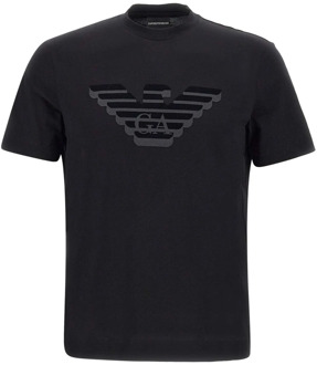 Emporio Armani Zwarte Heren T-shirt met Maxi Logo Emporio Armani , Black , Heren - 2XL