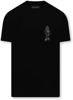 Emporio Armani Zwarte korte mouwen katoenen T-shirt met geborduurd adelaar cartoon logo Emporio Armani , Black , Heren - L,M
