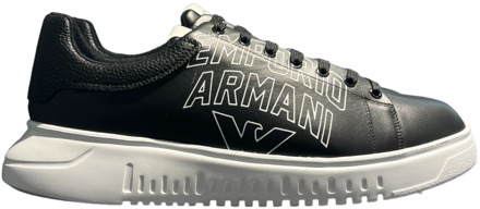 Emporio Armani Zwarte Leren Sneakers Ss23 Emporio Armani , Black , Heren - 43 1/2 Eu,44 Eu,42 1/2 Eu,44 1/2 EU
