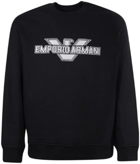 Emporio Armani Zwarte Sweatshirt met Maxi Patch Logo Adelaar en Logo Tekst Emporio Armani , Black , Heren - 2Xl,Xl