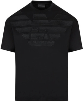 Emporio Armani Zwarte T-shirt met korte mouwen en geborduurd adelaarslogo Emporio Armani , Black , Heren - Xl,L