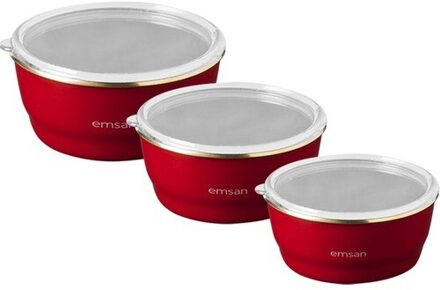 Emsan Troy Emaille Opslag Kom Rood 3'lü