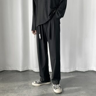 En Najaar Jeugd Trend Effen Kleur Mode Casual Broek Micro-elastische Losse Wilde Broek Zwart/ grijs M-2XL XL / zwart