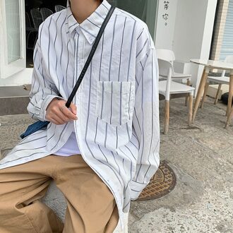 En Najaar Wilde Literaire Gestreepte Lange Mouwen Shirt Mode Toevallige Losse Top Wit/Zwart/ geel/Blauw wit / M