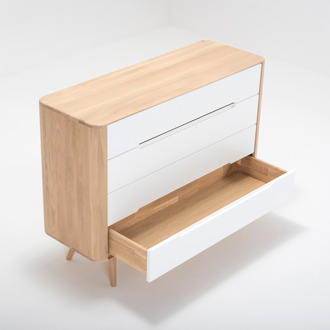 Ena drawer 120 - 4 drawers houten ladekast whitewash - 120 x 90 Bruin