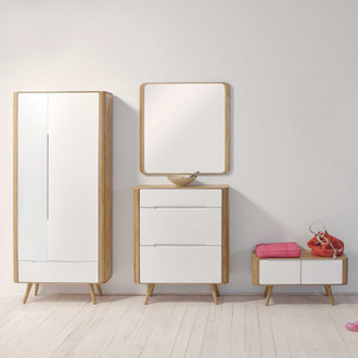 Ena wardrobe houten garderobekast whitewash - 90 x 200 cm Bruin