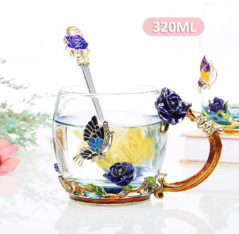 Enamel Kleurrijke Bloem Theekopje Home Water Cup Woonkamer Koffiekopje Crystal Glas Theekopje Met Lepel Handgirp Drinkware 03 320ml