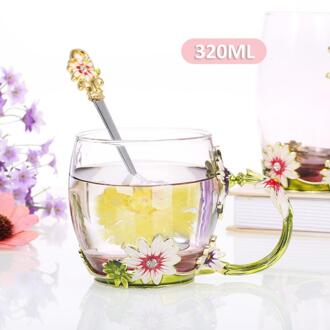 Enamel Kleurrijke Bloem Theekopje Home Water Cup Woonkamer Koffiekopje Crystal Glas Theekopje Met Lepel Handgirp Drinkware 05 320ml