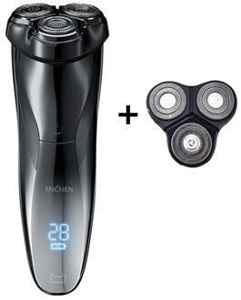 Enchen Blackstone Mannen Elektrische Scheerapparaat 3D IPX7 Waterdichte Usb Oplaadbare Elektrische Scheerapparaat Nat Droog Dual Gebruik Mannen Elektrische Scheren zwart add 1stk hoofd
