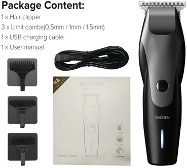Enchen Elektrische Tondeuse Professionele Hummingbird Usb Oplaadbare Draadloze Low Noise Tondeuse Met 3 Kammen zwart