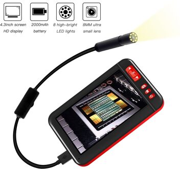 Endoscoop Camera 4.3 Inch HD1080P 8Mm Lens 8 Led IP67 Waterdichte Borescope Riool Inspectie Endoscoop Screen Camera Auto 5m / zacht draad