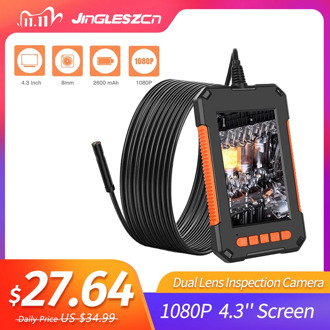 Endoscope Camera 1080P HD 4.3'' Screen Professional Dual Lens Inspection Camera Handheld IP67 Snake Camera with 8 LED 32GB Card
