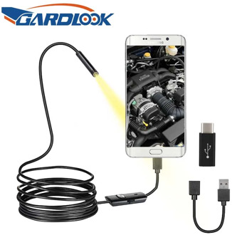 Endoscope Camera 7mm Flexible IP67 Waterproof 6 Adjustable LEDs Inspection Borescope Camera Micro USB OTG Type C for Android PC