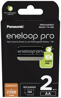 eneloop Panasonic Eneloop Pro BK-3HCDE/2CP Oplaadbare AA batterijen 2500mAh - 2 stuks.