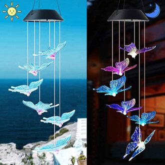 Energie Efficiënte Solar Kleur Veranderende Led Vlinder Windgong Balkon Kind Room Decor Tuin Opknoping Licht Lamp Decoratie