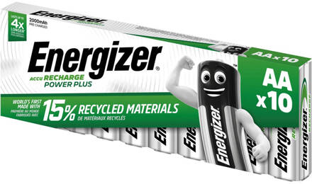 Energizer Oplaadbare Power Plus batterijen AA / NH15 2000 mAh, blisterverpakking van 10 opgeladen batterijen (pak 10 stuks)