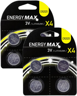 Energymax knoopcel batterijen budget voordeelset - CR2025 - 8x stuks